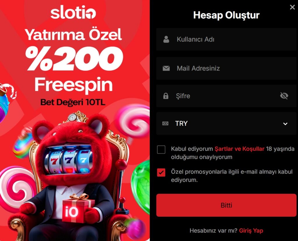 slotio üyelik ve hesap açma